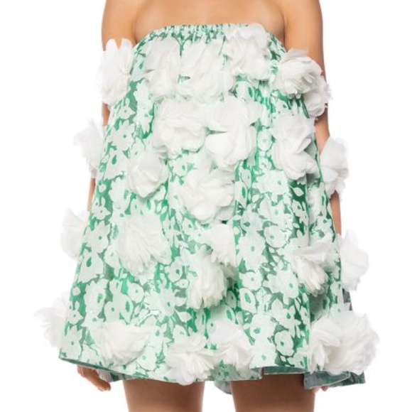 DRAMATIC FLORAL PUFF DETAIL STRAPLESS MINI DRESS - SIZE M - Picture 1 of 7